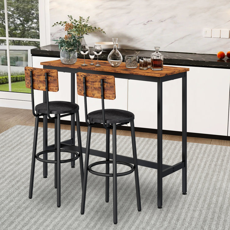 Bistro Table Upholstered Stools Bar Table Chairs Set Counter Height Dining Table Set Brown